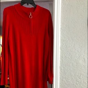 XL Red sweater dress accented with 6 inch zipper